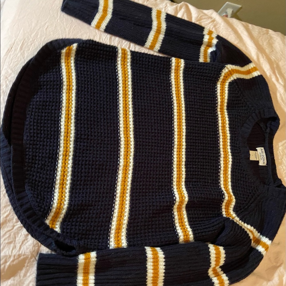 Navy blue,orange and white sweater